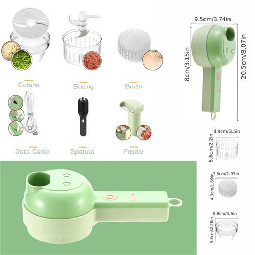 4-in-1 multi-function electric food processor with rechargeable 1200mAh lithium battery, USB dual charging, cleaning, stainless steel blade, wireless portable meat mincer and vegetable cutter