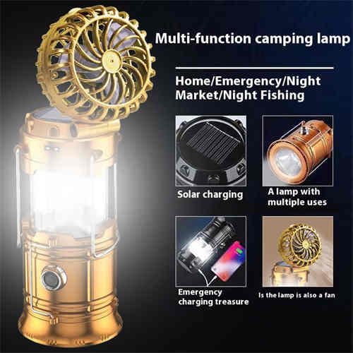 Outdoor solar charging fan light Camping light Portable stretch switch camping light lithium battery horse light