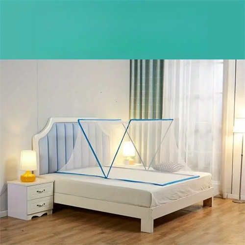 Blue folding mosquito net - thickened insect-proof, no installation, polyester mesh, portable mosquito net for home bedroom, compact design, durable mosquito repellent