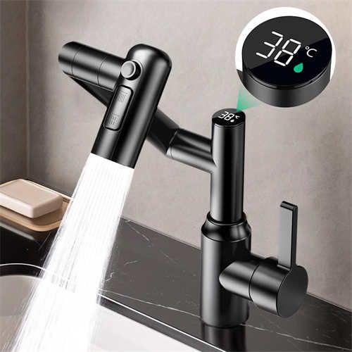 Stainless steel faucet washbasin bathroom multi-functional mechanical arm cold and hot water digital display with universal rotation