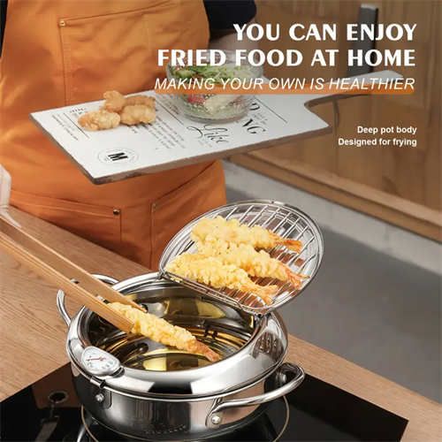 304 Stainless fryer Household oil saving non-stick Tempura fryer Deep Japanese deep fryer