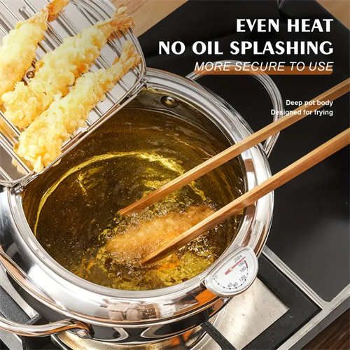 304 Stainless fryer Household oil saving non-stick Tempura fryer Deep Japanese deep fryer