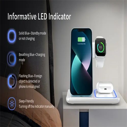 Foldable 3-in-1 wireless charging station, 15W fast wireless charger stand with ambient light, portable wireless charger base