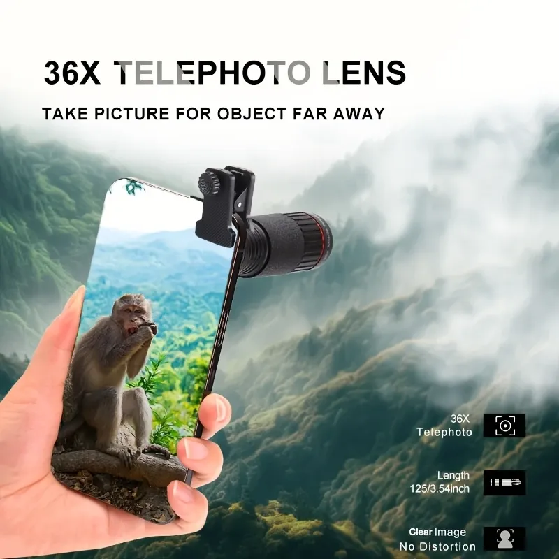 The 36x telephoto lens is a mobile phone lens that can be hung on a mobile phone. It is very suitable for bird watching, traveling, fishing, concerts and outdoor activities, and is also very suitable for giving as a gift during festivals such as Christmas and New Year