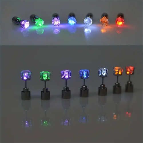 Bright and stylish Glowing earrings, LED shimmering color-changing earrings - unisex fashion party accessories with natural stainless steel studs, stylish party accessories