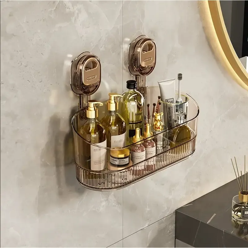 A luxurious wall-mounted suction cup storage rack - a hanging organizing rack that doesn't require drilling, suitable for shower essentials, cosmetics and toiletries - a durable bathroom rack