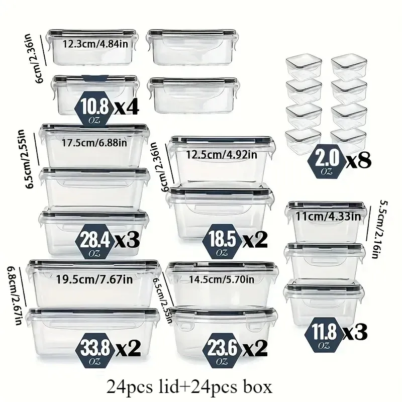 48-piece set of sealed food storage containers with LIDS - leak-proof, food-grade plastic, dishwasher and microwave washable, suitable for meal preparation and kitchen tidying