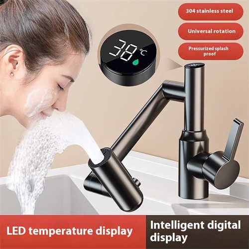 Stainless steel faucet washbasin bathroom multi-functional mechanical arm cold and hot water digital display with universal rotation