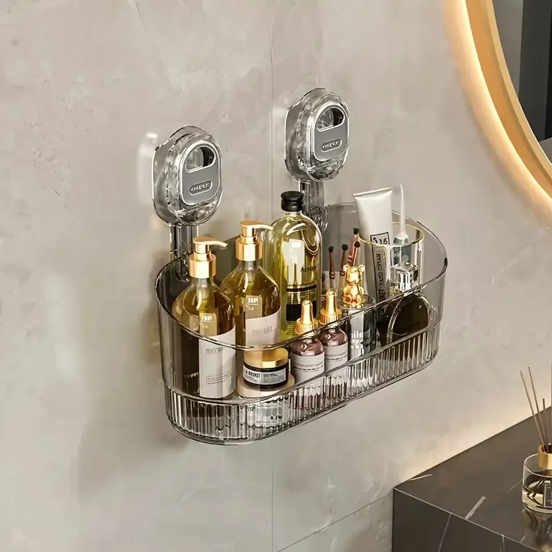 A luxurious wall-mounted suction cup storage rack - a hanging organizing rack that doesn't require drilling, suitable for shower essentials, cosmetics and toiletries - a durable bathroom rack