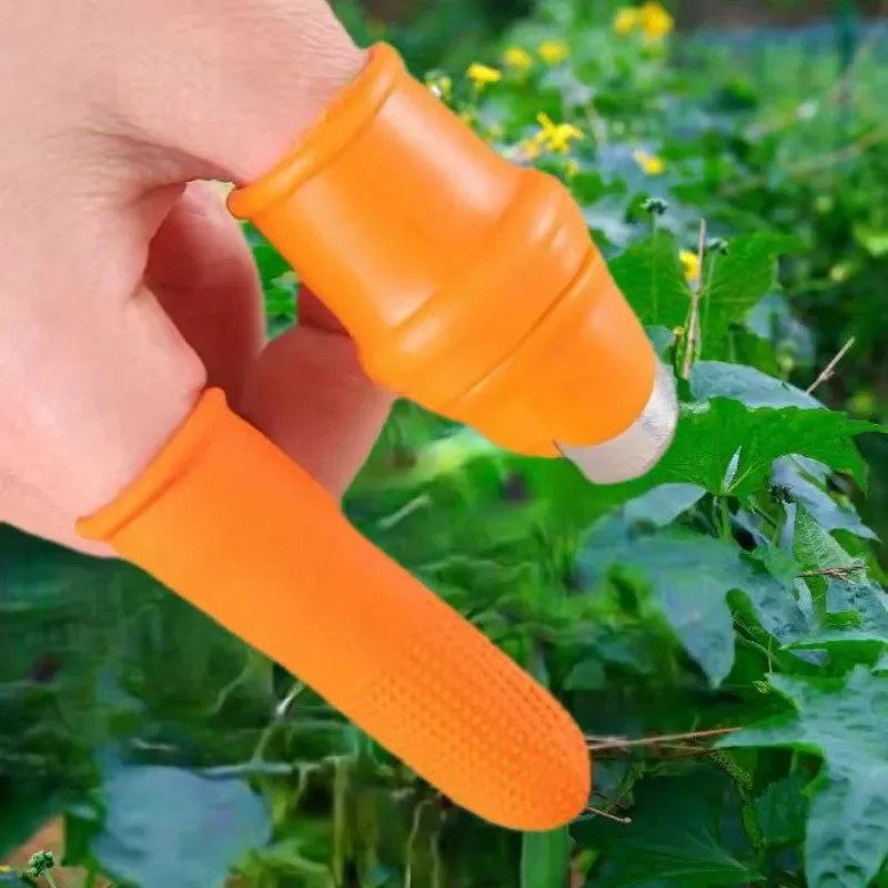 30-piece set of garden silicone thumb knives - including 5 ergonomic orange thumb knives with textured grips and 25 finger cots, perfect for fruit picking and plant pruning