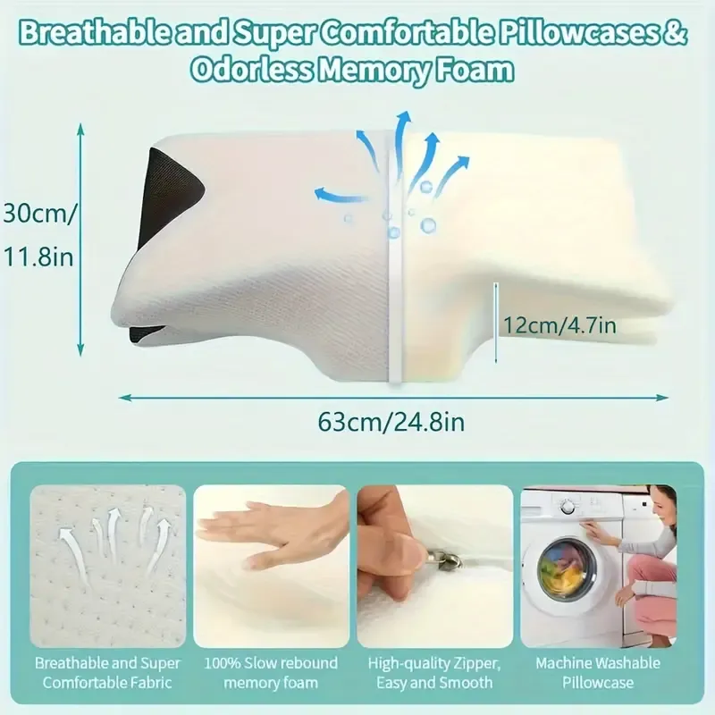 1 orthopedic neck pillow - suitable for those who sleep on their side, back or stomach, with a lightweight and breathable mesh cover for travel, hand-washing special (black), a comfortable pillow for relieving neck and shoulder pain