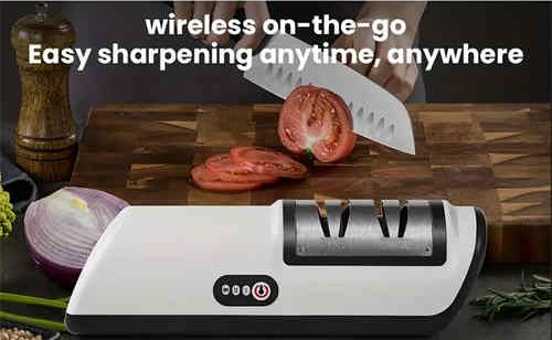 USB rechargeable Electric Knife Sharpener - 2-level speed adjustment for chef and kitchen knives, compatible with ceramic and steel blades