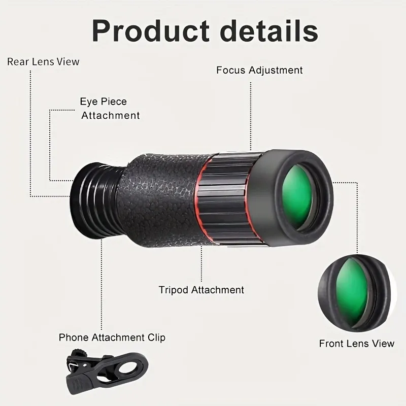 The 36x telephoto lens is a mobile phone lens that can be hung on a mobile phone. It is very suitable for bird watching, traveling, fishing, concerts and outdoor activities, and is also very suitable for giving as a gift during festivals such as Christmas and New Year