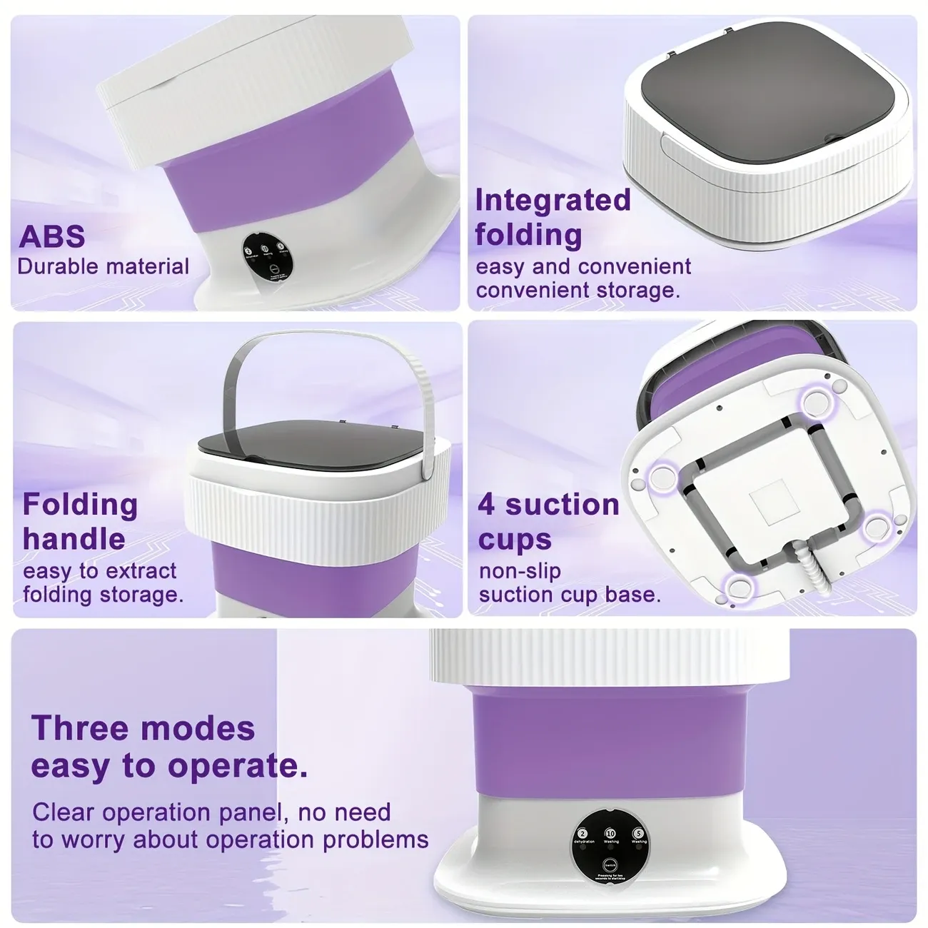 8-liter portable mini washing machine, foldable washing machine, travel washing machine with spin-drying function