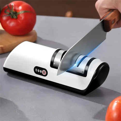 USB rechargeable Electric Knife Sharpener - 2-level speed adjustment for chef and kitchen knives, compatible with ceramic and steel blades