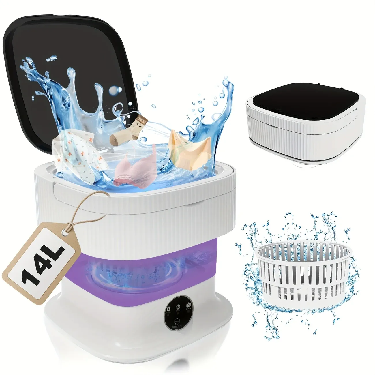 8-liter portable mini washing machine, foldable washing machine, travel washing machine with spin-drying function