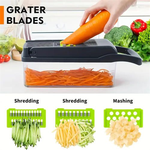 16 in 1 manual vegetable chopper set with 8 blades, container, grater and filter for easy meal preparation, professional onion, carrot and garlic slicer, kitchen supplies