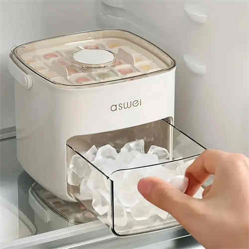 Ice maker, large capacity double design refrigerator with easy lid, food grade plastic storage tray for refrigerator - ideal for drinks and coffee, parties, outdoor activities, essential kitchen tools