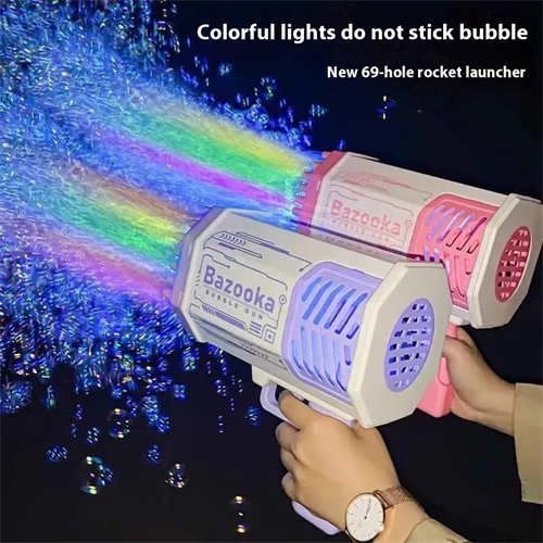 69 Hole Bubble Gun - Colorful light bubble machine, powerful automatic bubble nozzle for children, fun outdoor and party toys