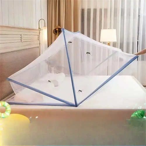 Blue folding mosquito net - thickened insect-proof, no installation, polyester mesh, portable mosquito net for home bedroom, compact design, durable mosquito repellent