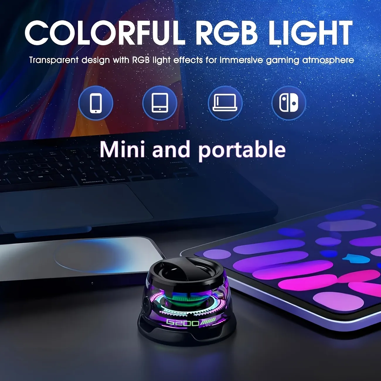 Wireless magnetic portable small speaker, multi-color ambient light, mini phone stand, high-definition bass