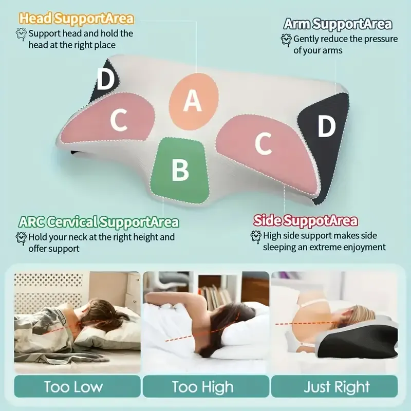 1 orthopedic neck pillow - suitable for those who sleep on their side, back or stomach, with a lightweight and breathable mesh cover for travel, hand-washing special (black), a comfortable pillow for relieving neck and shoulder pain