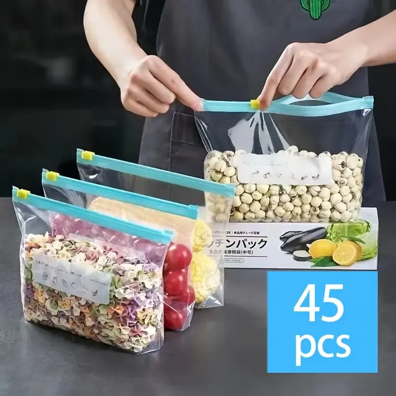60 storage bags, zipper food preservation bags, food classification storage bags, food preservation sealed bags, suitable for fruits, grains, vegetables and meats, kitchen storage and organization, kitchen accessories