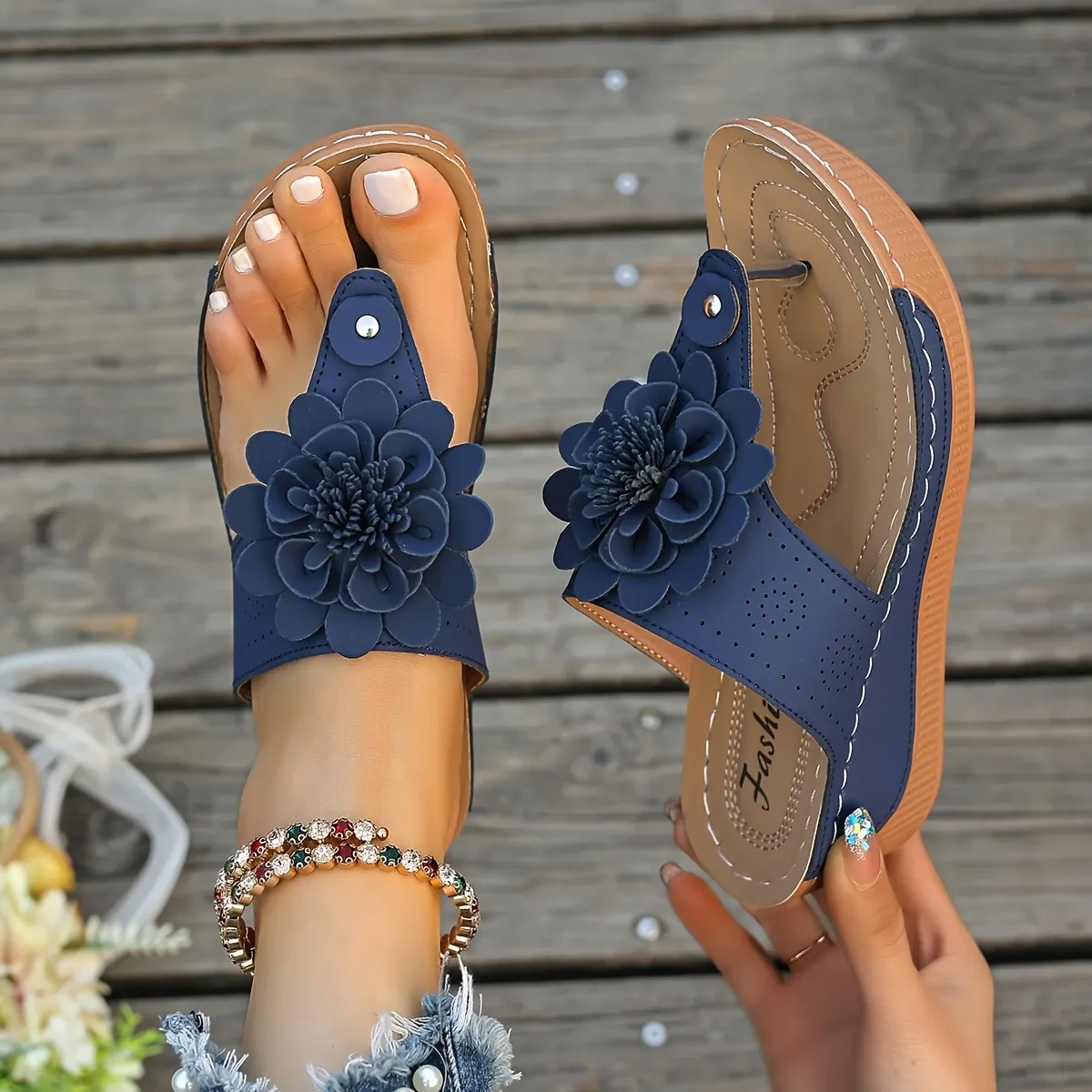 Women's summer new thick-heeled high-heeled flip-flops