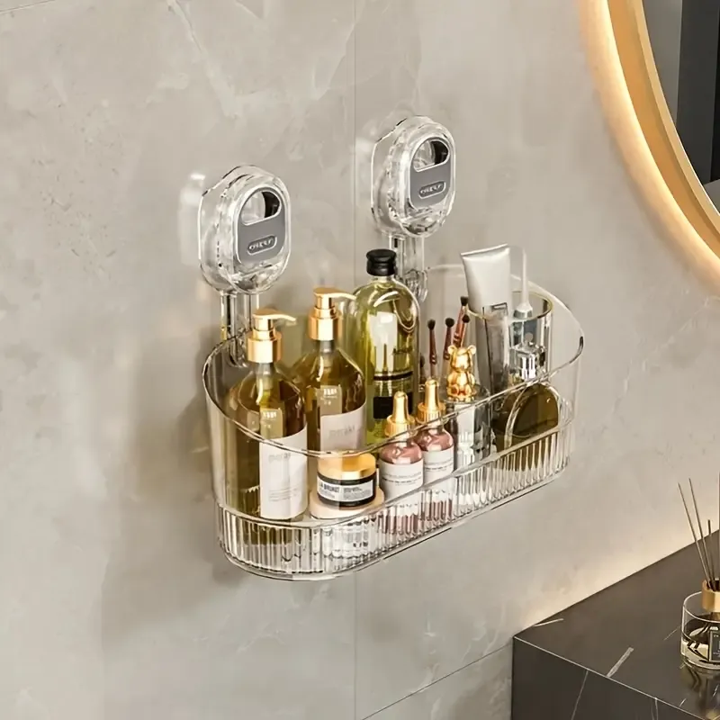 A luxurious wall-mounted suction cup storage rack - a hanging organizing rack that doesn't require drilling, suitable for shower essentials, cosmetics and toiletries - a durable bathroom rack