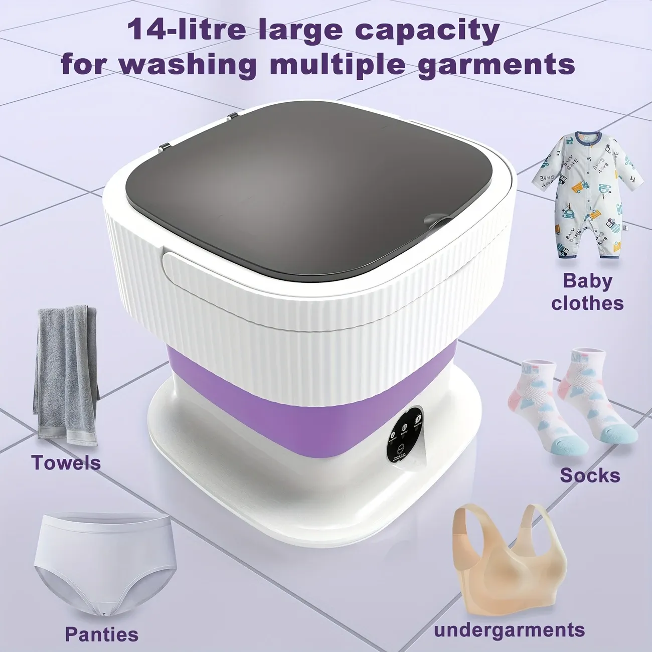 8-liter portable mini washing machine, foldable washing machine, travel washing machine with spin-drying function