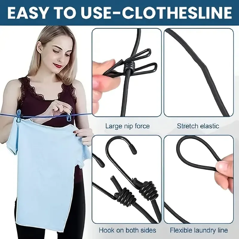 1pc retractable portable travel clothes drying rope, clothes line with 12 clothes clips, indoor clothes drying line, outdoor camping accessories