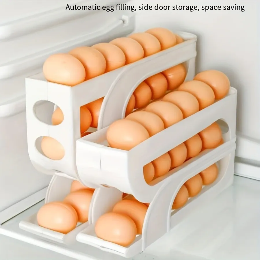 1 3-layer stackable refrigerator door storage box - food-grade PP plastic beige space-saving design, suitable for eggs, vegetables, fruits - modern kitchen and catering accessories, pantry organizer and storage