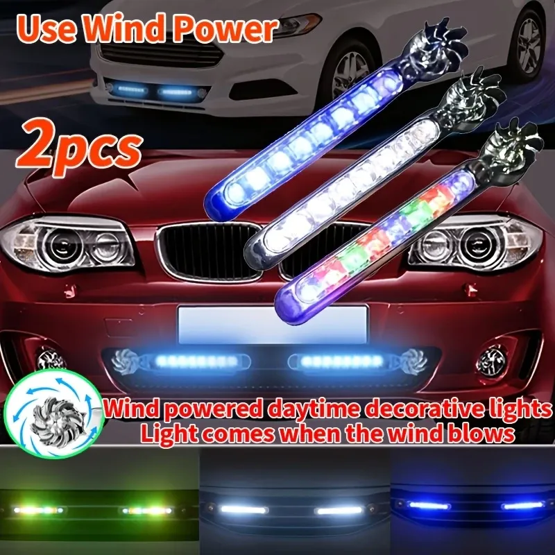 2-piece automotive wind-driven LED fan light, rotating fan light, automotive decorative light that uses wind energy to emit light