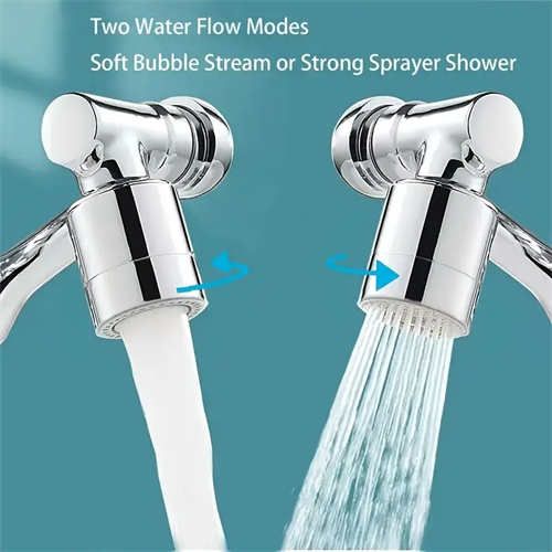 1440 degree rotary stainless steel faucet, bathroom faucet with two flow modes and anti-splash mechanical telescopic arm rotatable bubbler extension nozzle anti-splash device