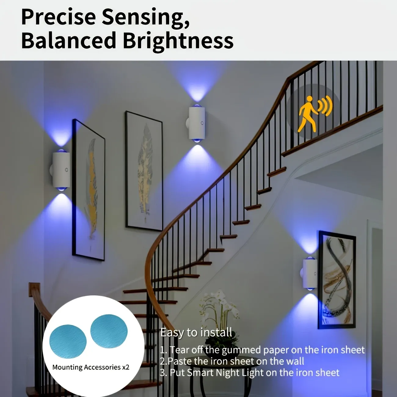 4 rechargeable LED night lights, including motion sensor smart lights, RGB gradient ambient lights, dimmable indoor lights, magnetic ladder lights, and easy-to-install wall lights, suitable for entrances, bedside tables, desks, wardrobes, and emergency situations