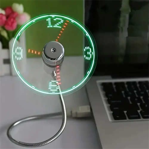 USB Clock fan Portable with LED time display - Mini flexible cooling fan with switch - perfect for desktops, laptops, tablets - easy to save energy