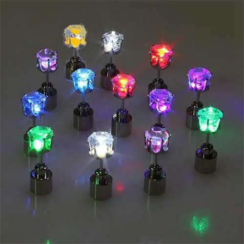 Bright and stylish Glowing earrings, LED shimmering color-changing earrings - unisex fashion party accessories with natural stainless steel studs, stylish party accessories