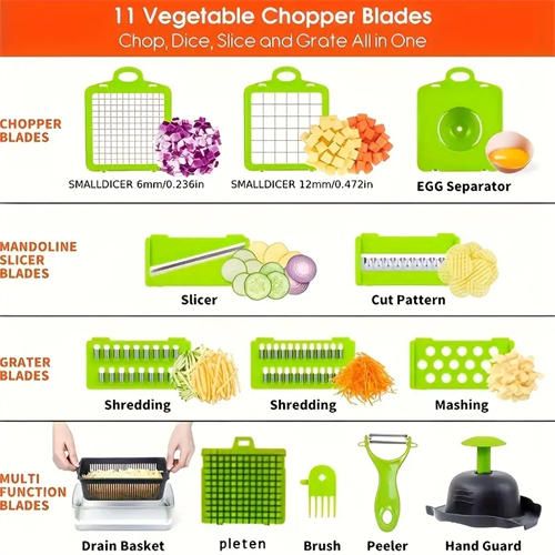 16 in 1 manual vegetable chopper set with 8 blades, container, grater and filter for easy meal preparation, professional onion, carrot and garlic slicer, kitchen supplies