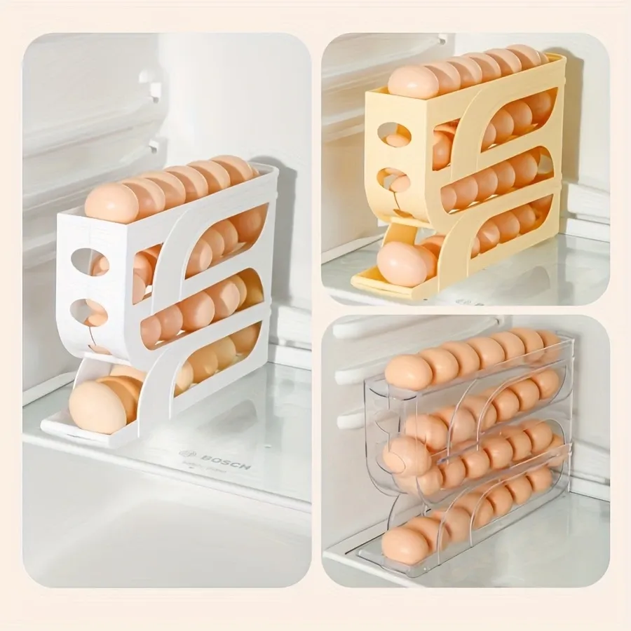 1 3-layer stackable refrigerator door storage box - food-grade PP plastic beige space-saving design, suitable for eggs, vegetables, fruits - modern kitchen and catering accessories, pantry organizer and storage