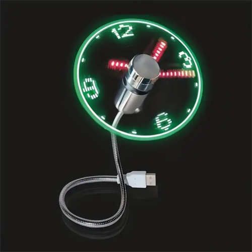 USB Clock fan Portable with LED time display - Mini flexible cooling fan with switch - perfect for desktops, laptops, tablets - easy to save energy
