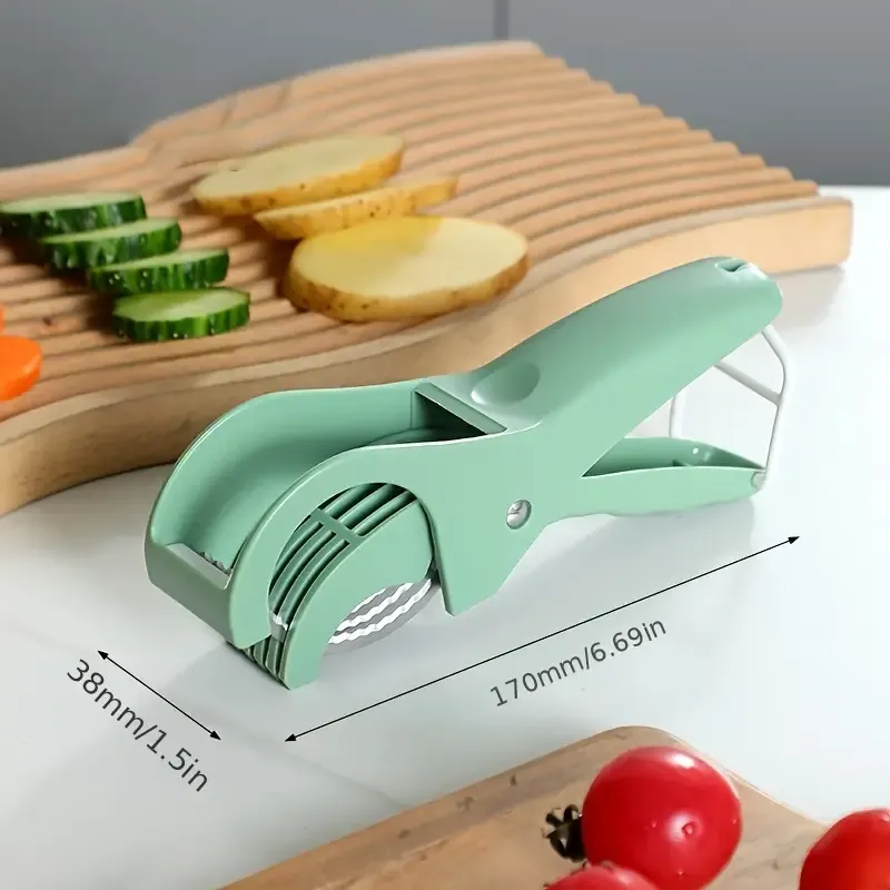Manual multi-functional fruit and vegetable slicer with stainless steel blades - ergonomic handle for evenly slicing, dicing and shredding cucumbers, carrots, sweet peppers, tomatoes, apples, potatoes - a compact kitchen tool for salad preparation and fruit slicing