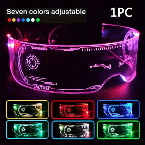 Led-lit glasses - 7-color Cyberpunk sci-fi party glasses for music festivals and night events - durable plastic frame