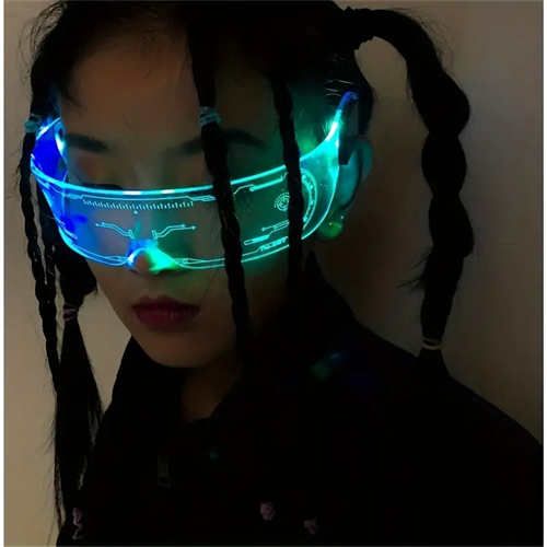 Led-lit glasses - 7-color Cyberpunk sci-fi party glasses for music festivals and night events - durable plastic frame