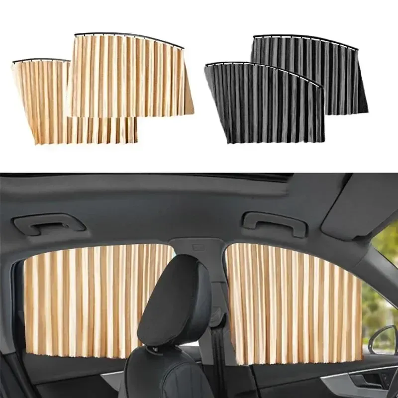 4PCS car privacy curtain, retractable track side window car sunshade curtain, light-blocking and sunshade privacy self-priming magnetic attraction car curtain