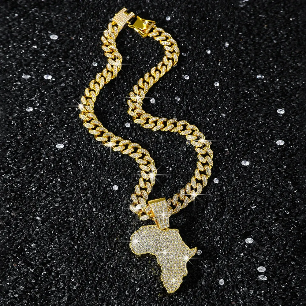 Africa Map Iced Chain Necklace&Hip-Hop