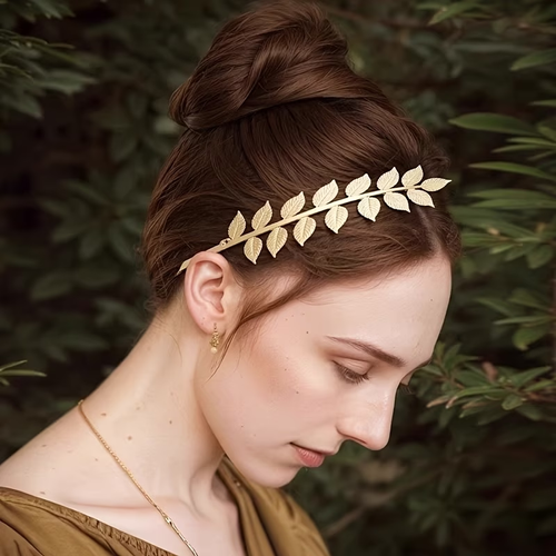 Golden Leaf Back-Worn Headband, Elegant Goddess High Crown Fashion Metal Hair Clip Headband