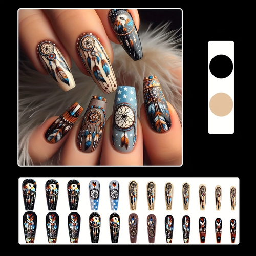 3D False Nails 24pcs Mandala Feather Press on Nails