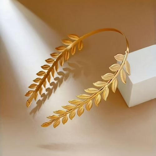 Golden Leaf Back-Worn Headband, Elegant Goddess High Crown Fashion Metal Hair Clip Headband