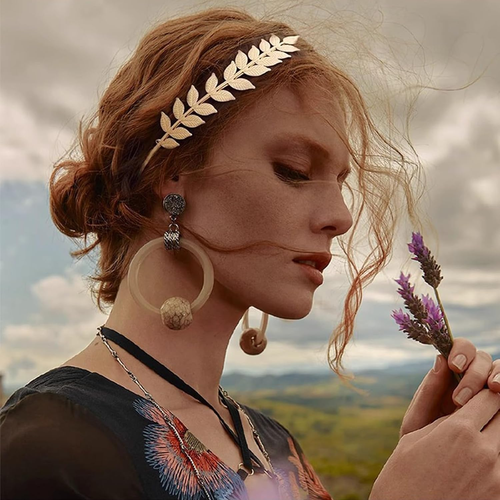 Golden Leaf Back-Worn Headband, Elegant Goddess High Crown Fashion Metal Hair Clip Headband