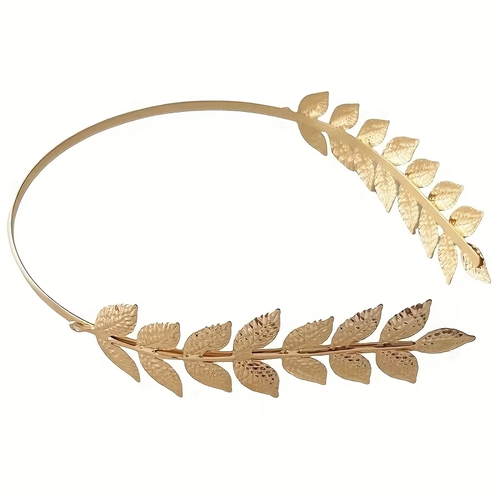 Golden Leaf Back-Worn Headband, Elegant Goddess High Crown Fashion Metal Hair Clip Headband